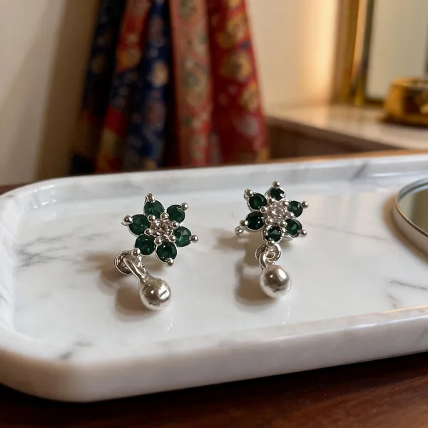 Green_925_Silver_Floral_Drop_Earrings_For_Women