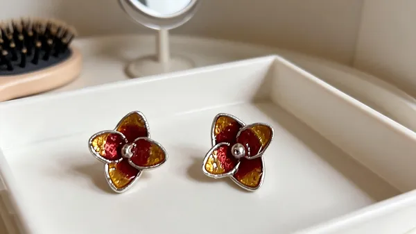 Red_Gold_Floral_925_Silver_Stud_Earrings_For_Women