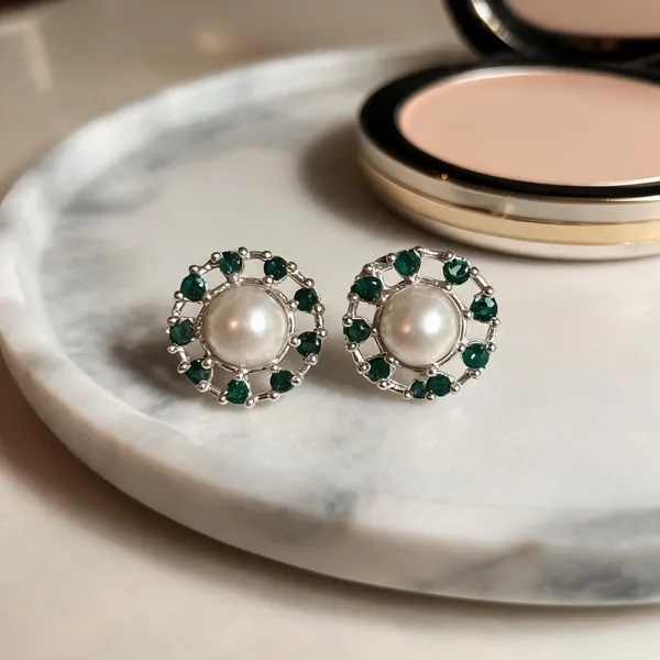 Silver_Green_Stone_Pearl_925_Silver_Stud_Earrings_For_Women