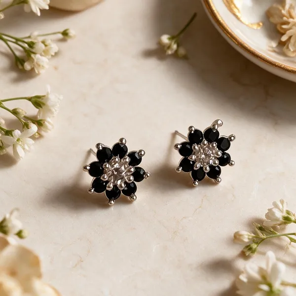 925_Black_Floral_Crystal_Studs