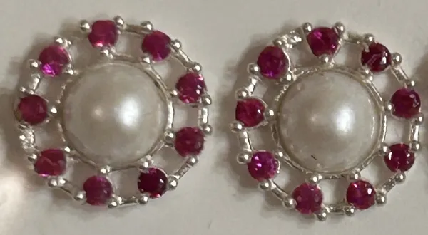 Silver_&_Red_925_Silver_Pearl_Stone_Stud_Earrings_For_Women