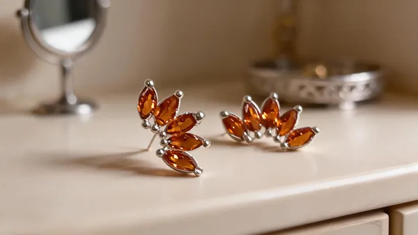 Orange_Stone_925_Silver_Floral_Earrings_For_Women