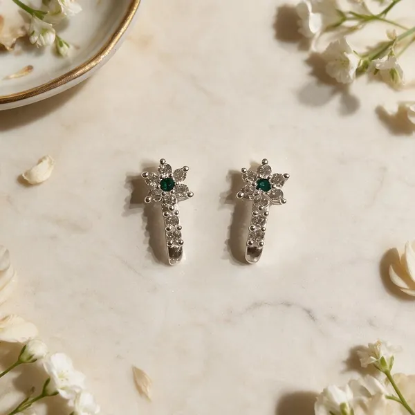 925_Silver_Green_Floral_Drop_Studs