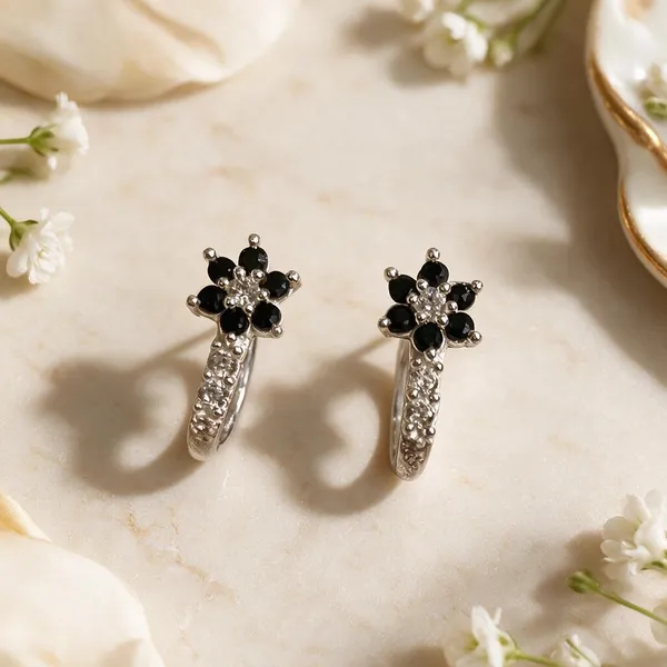 925_Silver_Black_Floral_Drop_Studs