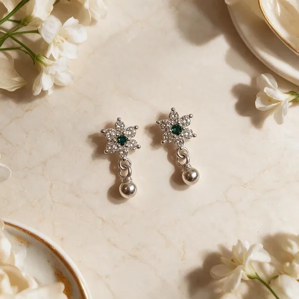 925_Silver_Green_Floral_Drop_Studs