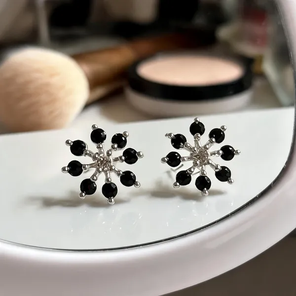 Black_925_Silver_Beaded_Floral_Stud_Earrings_For_Women