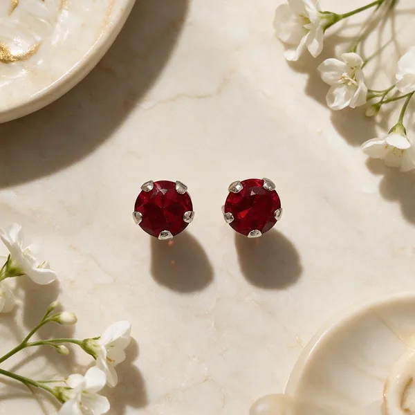 925_Red_Round_Sterling_Silver_Studs