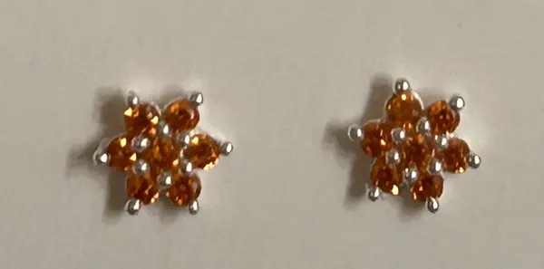 Orange_Stone_925_Silver_Cluster_Stud_Earrings_For_Women
