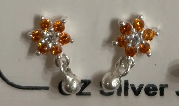 Orange_Stone_925_Silver_Floral_Drop_Earrings_For_Women