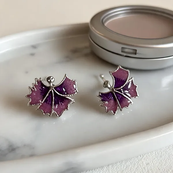 Purple_Enamel_Floral_925_Silver_Stud_Earrings_For_Women