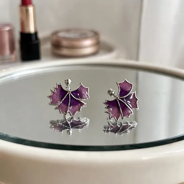 Purple_Enamel_Floral_925_Silver_Stud_Earrings_For_Women
