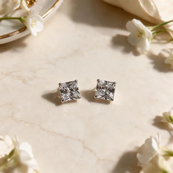 925_Silver_Square_CZ_Studs