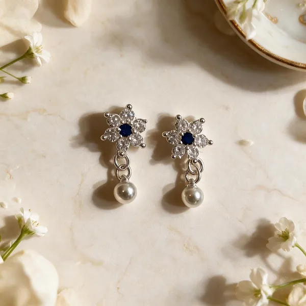 925_Silver_Blue_Crystal_Floral_Drop_Studs