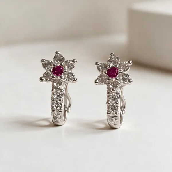 925_Silver_Floral_Ruby_Drop_Studs