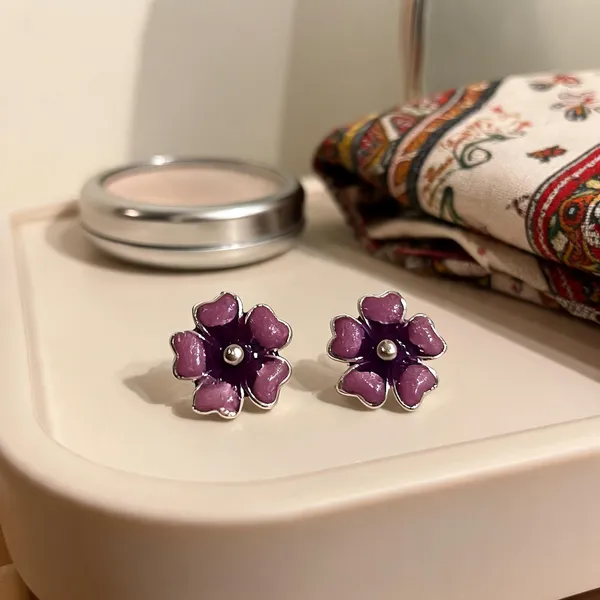 Purple_925_Silver_Floral_Stud_Earrings_For_Women