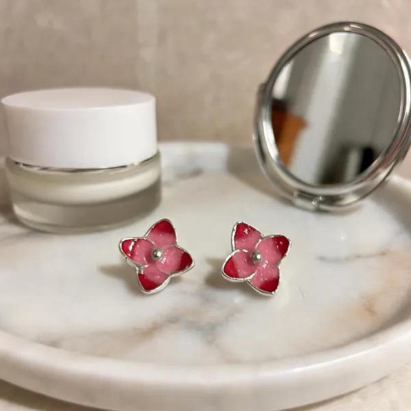 Pink_925_Silver_Floral_Stud_Earrings_For_Women
