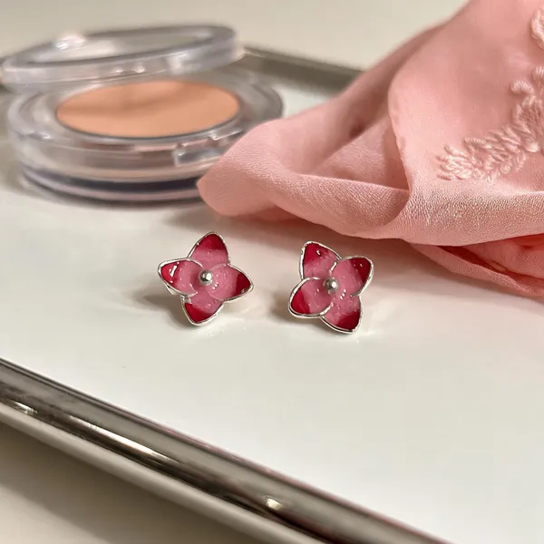 Pink_925_Silver_Floral_Stud_Earrings_For_Women