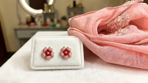 Pink_925_Silver_Floral_Stud_Earrings_For_Women