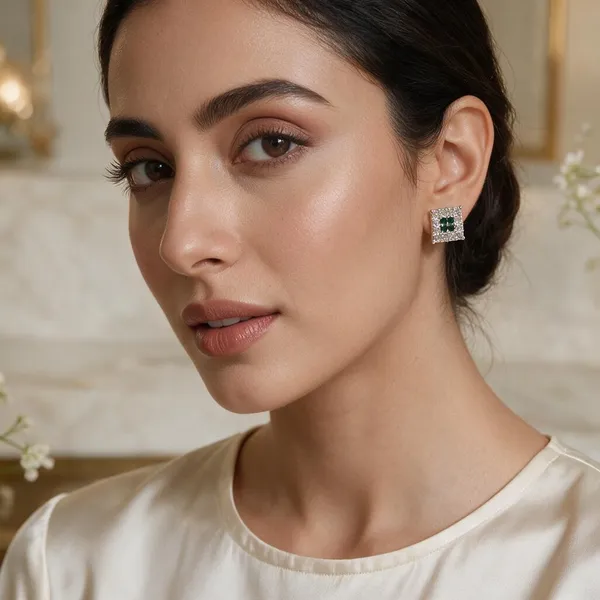 925_Silver_Emerald_Crystal_Square_Studs_💚✨