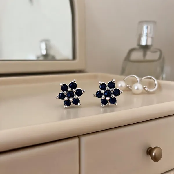 Blue_925_Sterling_Floral_Stud_Earrings_For_Women