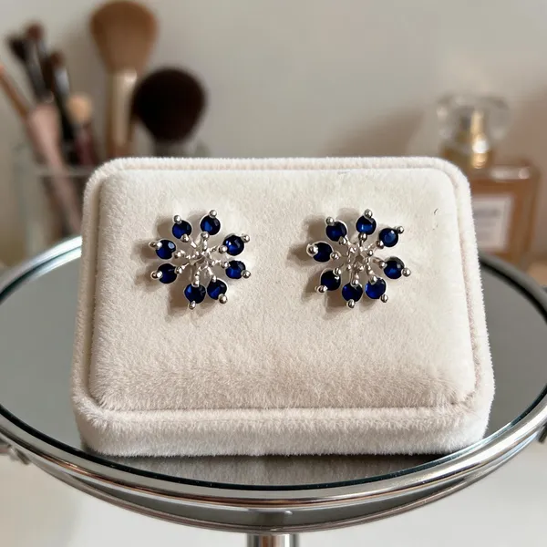 Silver_&_Blue_925_Silver_Floral_Stud_Earrings_For_Women