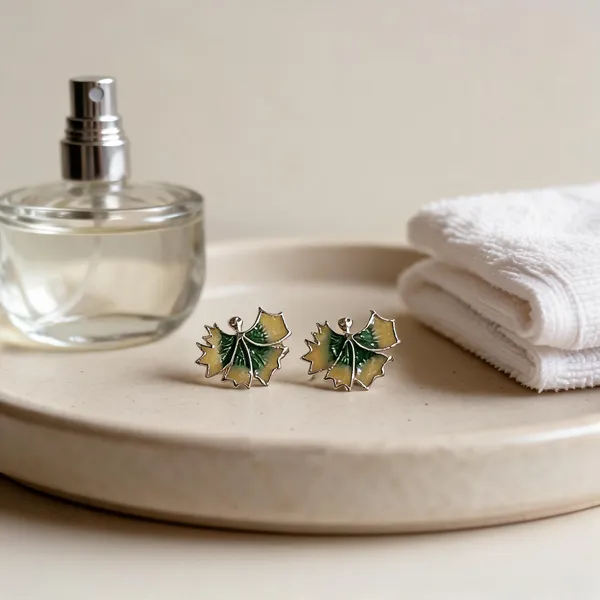 Gold_Green_Enamel_Leaf_925_Silver_Stud_Earrings_For_Women