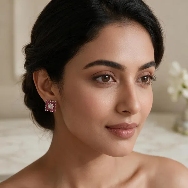 925_Silver_Ruby_Crystal_Square_Studs_❤️✨