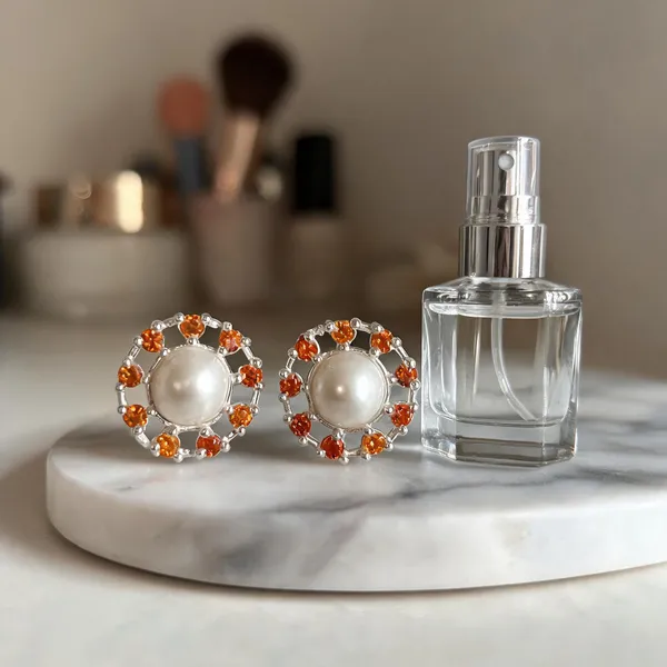 Orange_Stone_Pearl_925_Silver_Stud_Earrings_For_Women