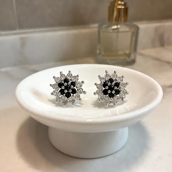 Silver_Black_925_Sterling_Floral_Stud_Earrings_For_Women