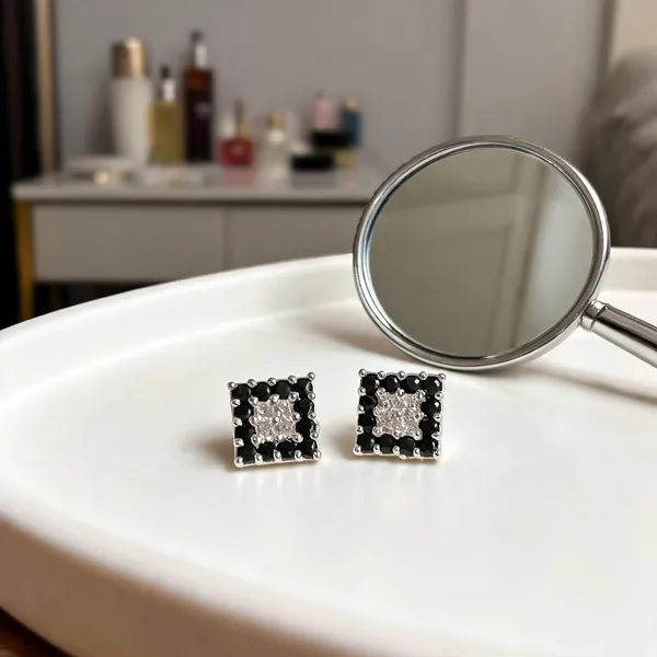 Silver_&_Black_925_Silver_Square_Stud_Earrings_For_Women