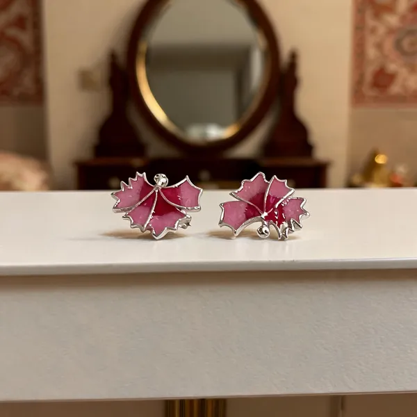 Pink_925_Silver_Floral_Enamel_Earrings_For_Women