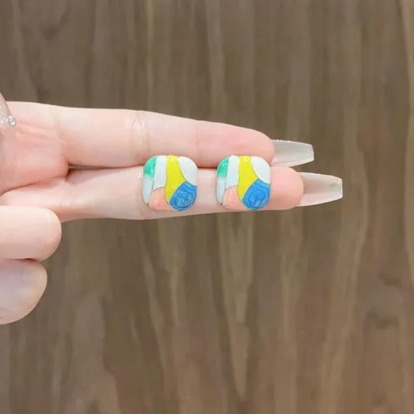 Colorful_Enamel_Earrings_Combo_–_Teal_Mint_Hoop,_Pastel_Butterfly_&_Multicolor_Mosaic_Studs_|_3_Pair_Combo