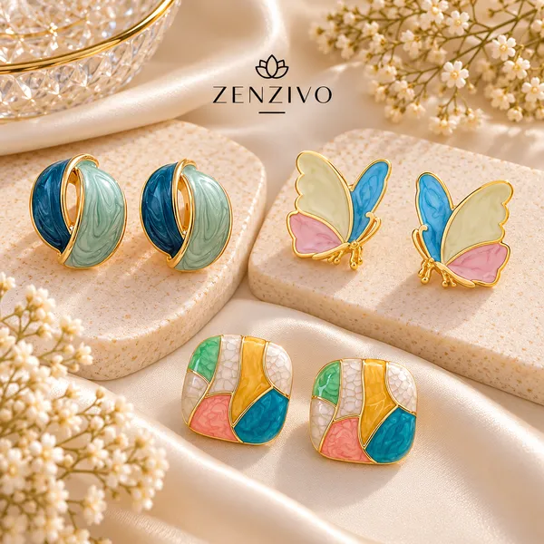 Colorful_Enamel_Earrings_Combo_–_Teal_Mint_Hoop,_Pastel_Butterfly_&_Multicolor_Mosaic_Studs_|_3_Pair_Combo