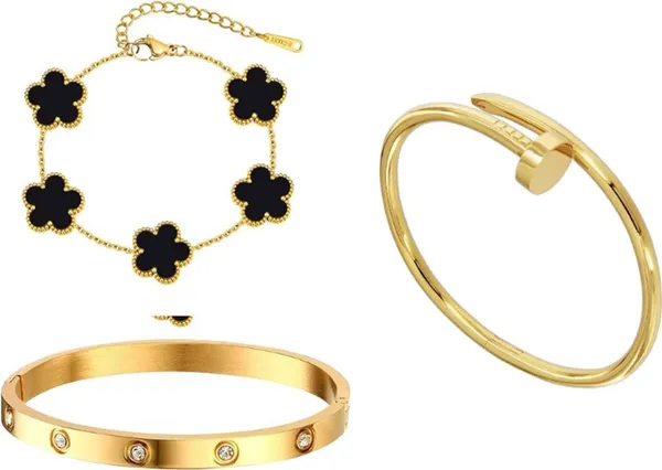 Gold-Tone_Clover_Bracelet_Set_for_Women