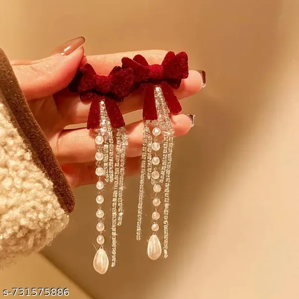 Red_Bow_Pearl_Drop_Earrings_for_Women