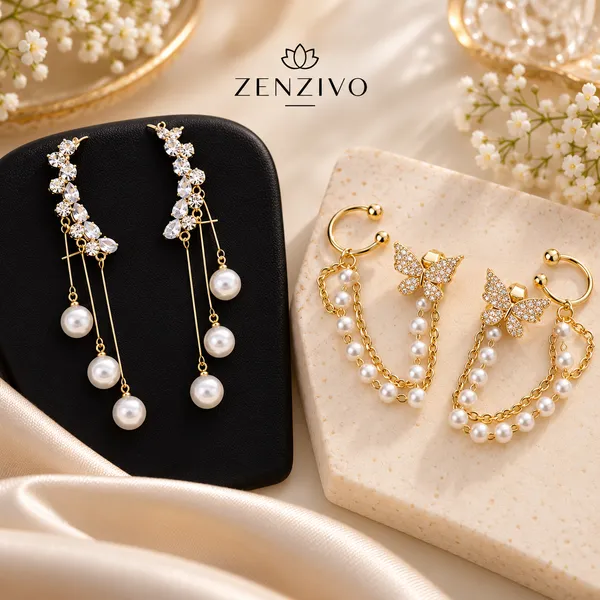 Premium_Gold_Pearl_&_Crystal_Earrings_Combo_–_Long_Pearl_Drop_&_Butterfly_Pearl_Chain_Design_|_2_Pair_Combo
