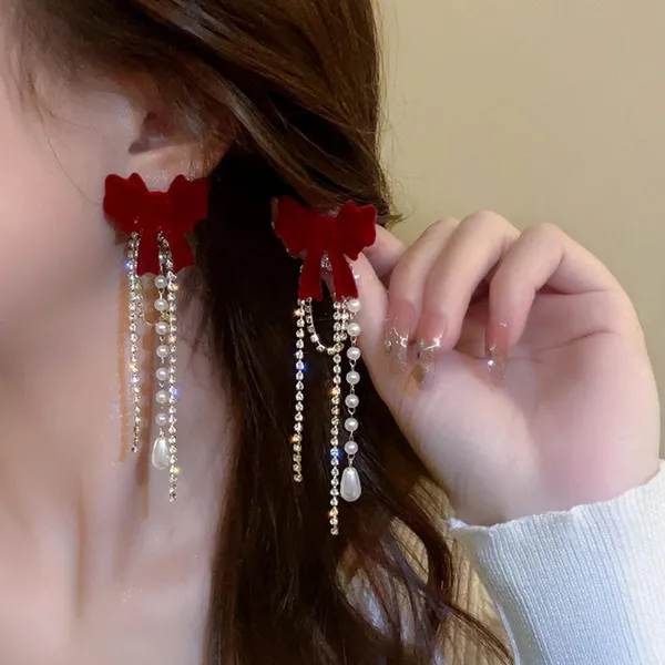Red_Bow_Pearl_Drop_Earrings_for_Women