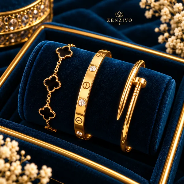 Premium_Gold_Bracelet_Combo_–_Screw_Bangle,_Clover_Charm_&_Nail_Cuff_Bracelet_Set