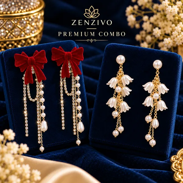 Premium_Combo_–_Red_Velvet_Bow_&_Pearl_Floral_Drop_Earring