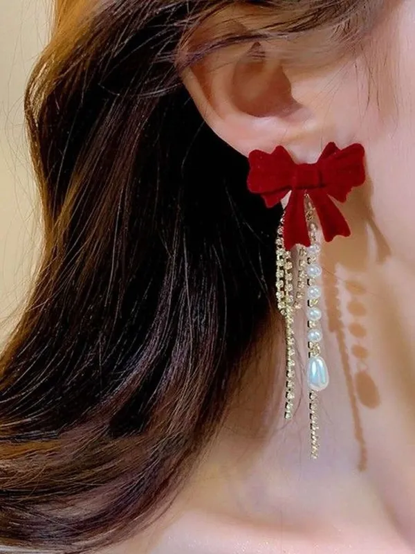 Red_Bow_Pearl_Drop_Earrings_for_Women
