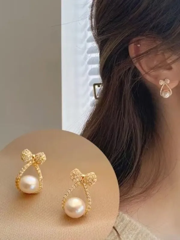 Gold_Tone_Bow_Pearl_Drop_Earrings_for_Women