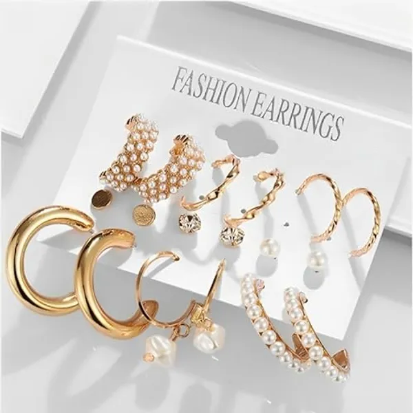 Gold_Tone_Pearl_Hoop_Earrings_Set_for_Women