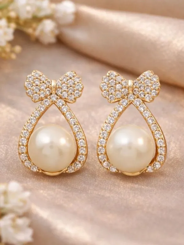 Gold_Tone_Bow_Pearl_Drop_Earrings_for_Women