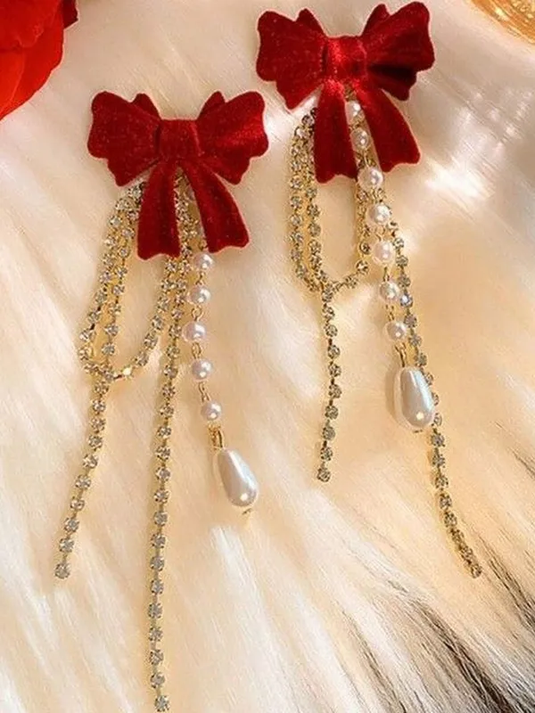 Red_Bow_Pearl_Drop_Earrings_for_Women