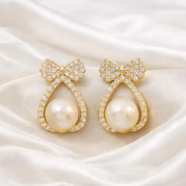 Gold_Tone_Bow_Pearl_Drop_Earrings_for_Women