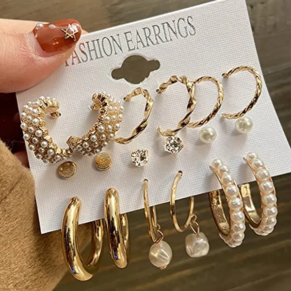 Gold_Tone_Pearl_Hoop_Earrings_Set_for_Women