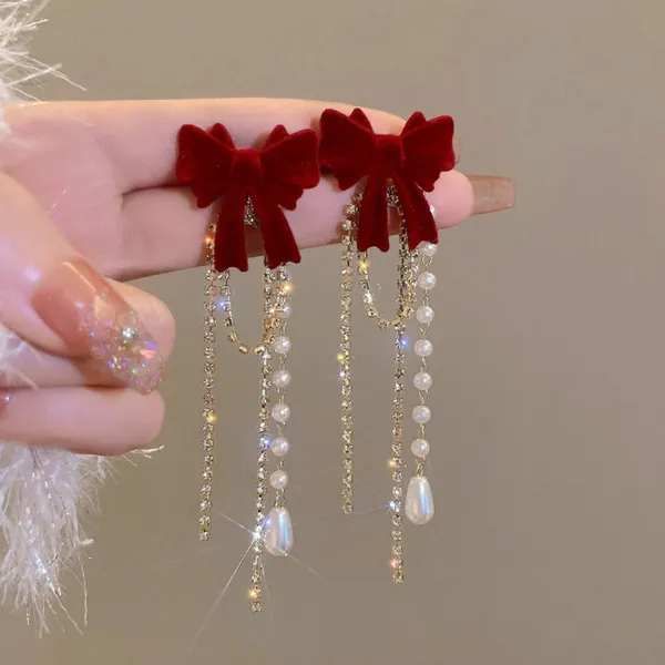 Red_Bow_Pearl_Drop_Earrings_for_Women