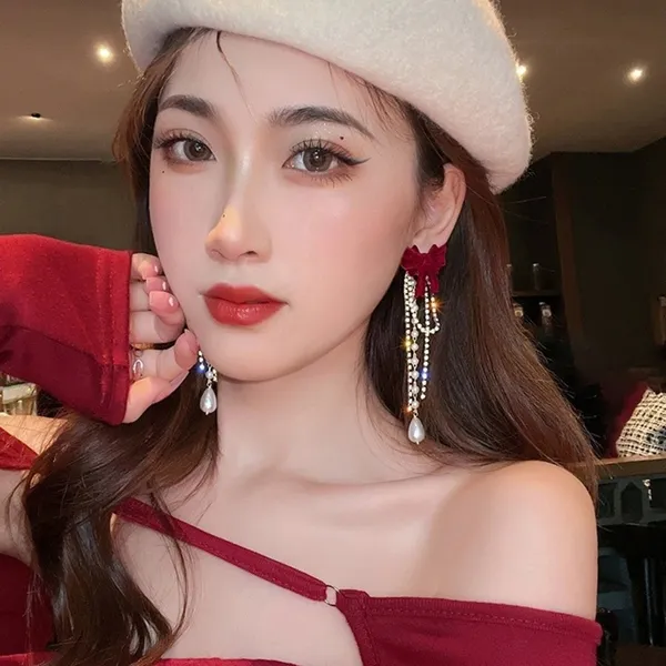 Red_Bow_Pearl_Drop_Earrings_for_Women