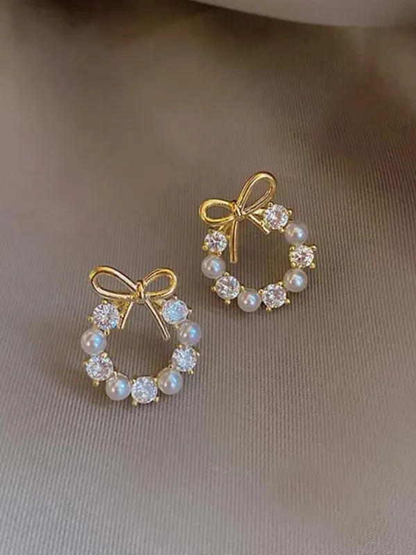Gold-Tone_Bow_Pearl_Hoop_Earrings_for_Women