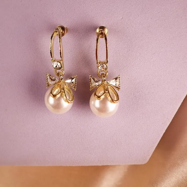 Gold_Tone_Pearl_Bow_Earrings_for_Women